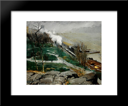 Rain On The River 20x24 Black Modern Wood Framed Art Print Poster by Bellows, George