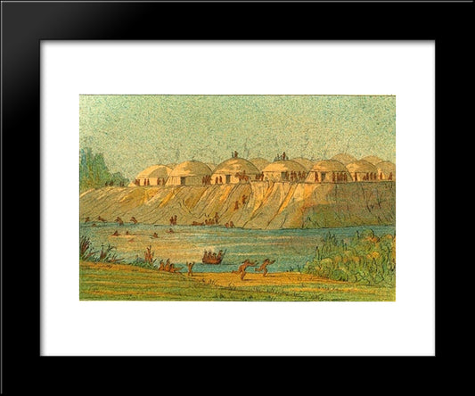 A Village Of The Hidatsa Tribe At Knife River 20x24 Black Modern Wood Framed Art Print Poster by Catlin, George