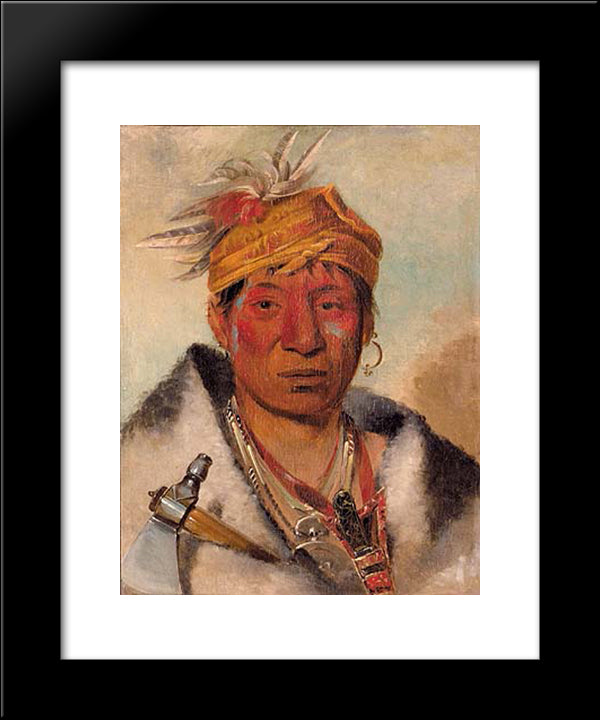 Ah-Yaw-Ne-Tak-Oar-Ron, A Warrior 20x24 Black Modern Wood Framed Art Print Poster by Catlin, George