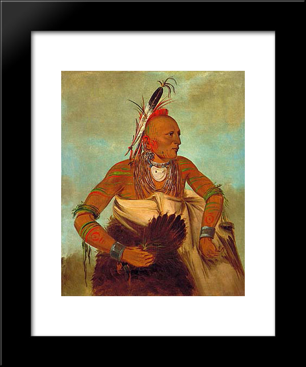 Osage Warrior Of The Wha-Sha-She Band (A Subdivision Of Hunkah) 20x24 Black Modern Wood Framed Art Print Poster by Catlin, George