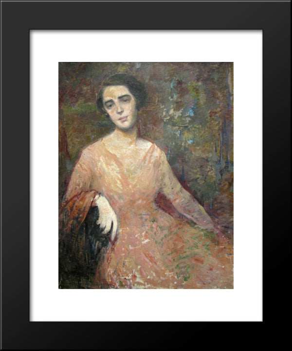 Lady With Pink Dress 20x24 Black Modern Wood Framed Art Print Poster by Mirea, George Demetrescu