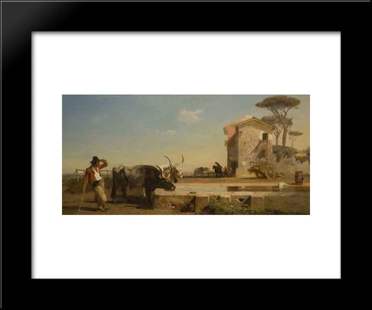 Cattle At A Drinking Place In The Campagna, Rome 20x24 Black Modern Wood Framed Art Print Poster by Mason, George Hemming