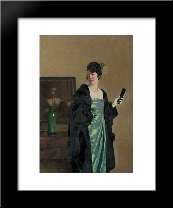 Lady In A Green Dress 20x24 Black Modern Wood Framed Art Print Poster by Henry, George