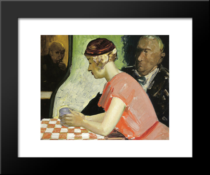 Cafe Scene (A Study Of A Young Woman) 20x24 Black Modern Wood Framed Art Print Poster by Luks, George