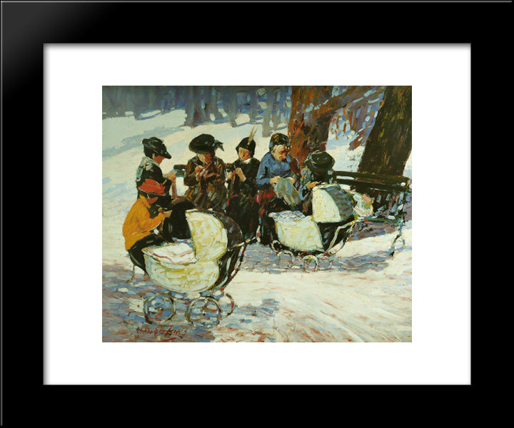 Knitting For The Soldiers, High Bridge Park 20x24 Black Modern Wood Framed Art Print Poster by Luks, George