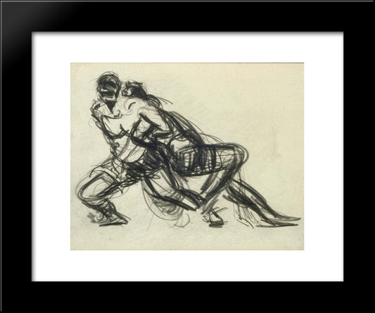 Two Wrestlers 20x24 Black Modern Wood Framed Art Print Poster by Luks, George