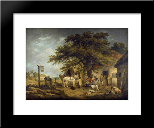 A Halt Of A Soldier And His Family 20x24 Black Modern Wood Framed Art Print Poster by Morland, George