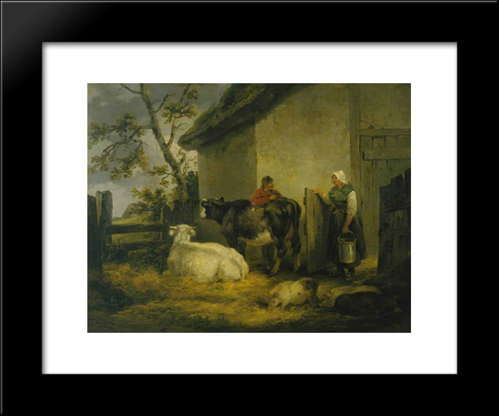 Cowherd And Milkmaid 20x24 Black Modern Wood Framed Art Print Poster by Morland, George