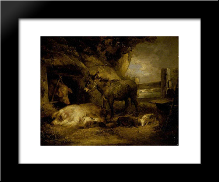 Donkey And Pigs 20x24 Black Modern Wood Framed Art Print Poster by Morland, George