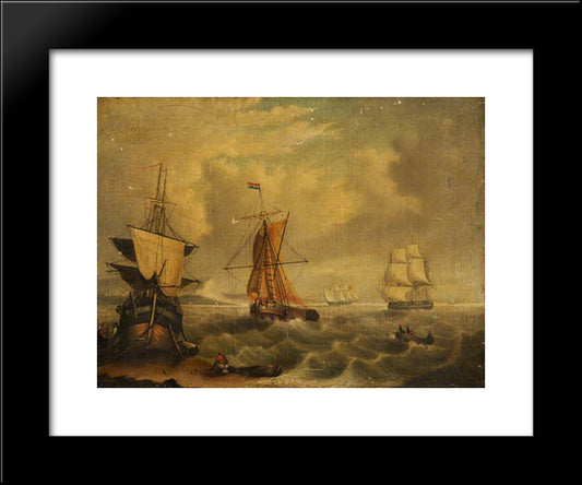 English And French Fishing Boats Off Yarmouth 20x24 Black Modern Wood Framed Art Print Poster by Morland, George