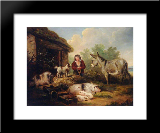 Farmyard Scene 20x24 Black Modern Wood Framed Art Print Poster by Morland, George