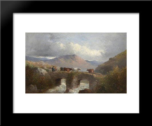 Herdsman With Cattle Crossing Bridge 20x24 Black Modern Wood Framed Art Print Poster by Morland, George