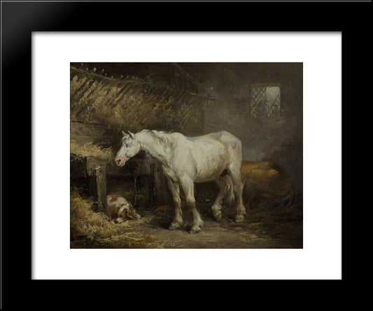 Horse And Dog In A Stable 20x24 Black Modern Wood Framed Art Print Poster by Morland, George