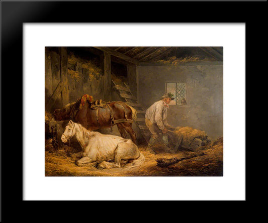 Horses In A Stable 20x24 Black Modern Wood Framed Art Print Poster by Morland, George