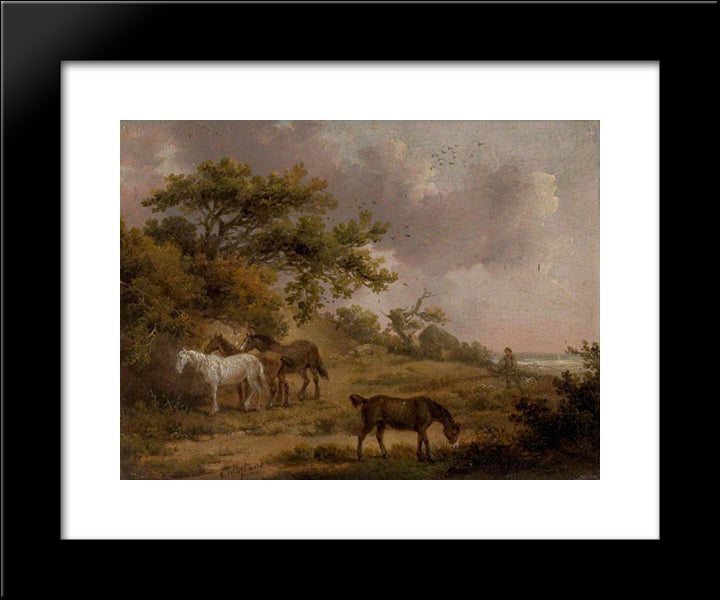 Landscape With Four Horses 20x24 Black Modern Wood Framed Art Print Poster by Morland, George