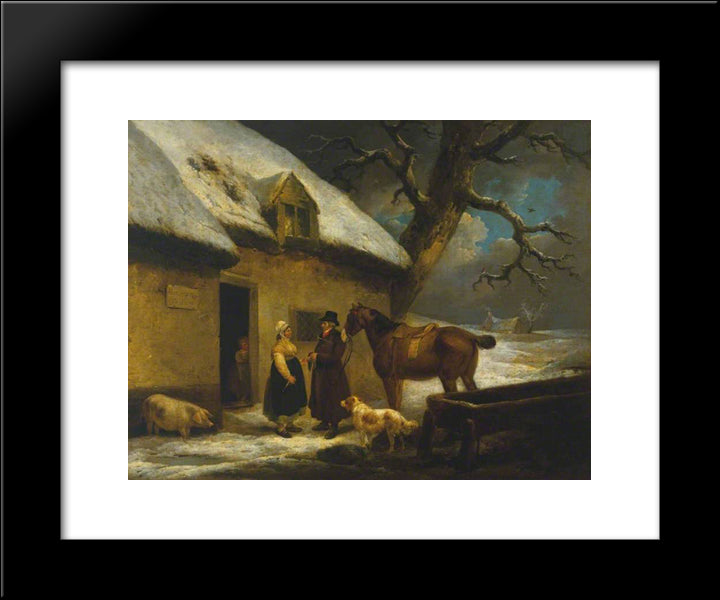 Outside An Inn, Winter 20x24 Black Modern Wood Framed Art Print Poster by Morland, George