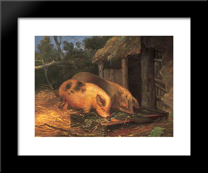 Pigs At A Trough 20x24 Black Modern Wood Framed Art Print Poster by Morland, George