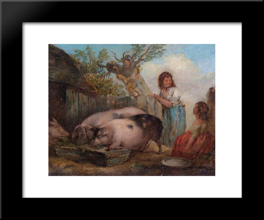 Pigs In A Farmyard 20x24 Black Modern Wood Framed Art Print Poster by Morland, George