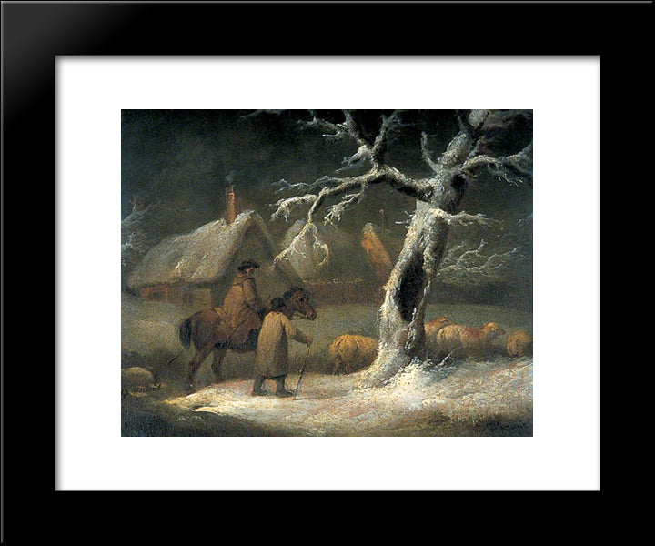 Shepherd In A Snowy Landscape 20x24 Black Modern Wood Framed Art Print Poster by Morland, George