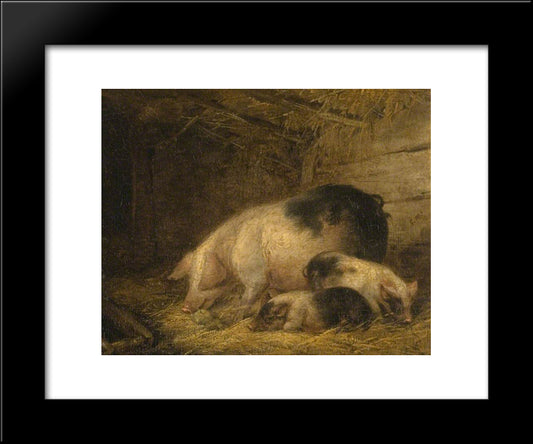 Sow And Piglets In A Sty 20x24 Black Modern Wood Framed Art Print Poster by Morland, George