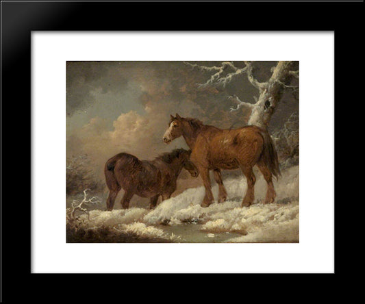 Two Horses In The Snow 20x24 Black Modern Wood Framed Art Print Poster by Morland, George