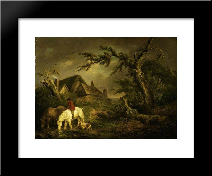 Watering Horses 20x24 Black Modern Wood Framed Art Print Poster by Morland, George