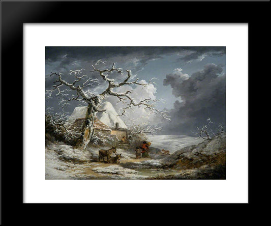 Winter Landscape With Peasants And Donkeys 20x24 Black Modern Wood Framed Art Print Poster by Morland, George