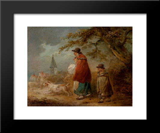 Woman, Child And Dog On A Road 20x24 Black Modern Wood Framed Art Print Poster by Morland, George