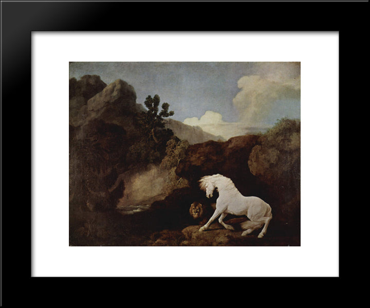 A Horse Frightened By A Lion 20x24 Black Modern Wood Framed Art Print Poster by Stubbs, George