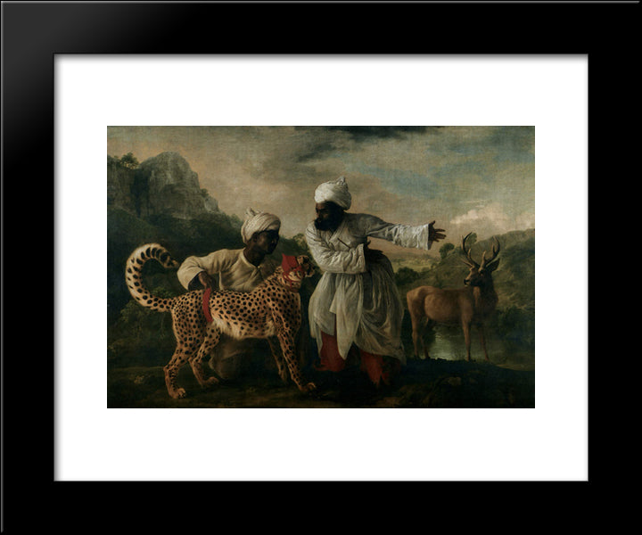 Cheetah With Two Indian Servants And A Deer 20x24 Black Modern Wood Framed Art Print Poster by Stubbs, George