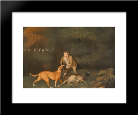 Freeman, The Earl Of Clarendon'S Gamekeeper, With A Dying Doe And Hound 20x24 Black Modern Wood Framed Art Print Poster by Stubbs, George