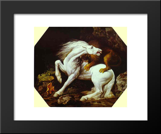 Horse Attacked By A Lion 20x24 Black Modern Wood Framed Art Print Poster by Stubbs, George