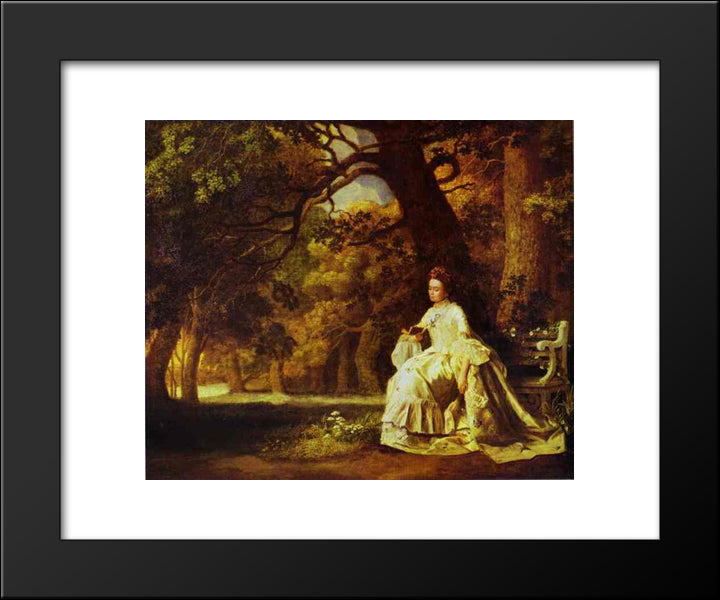 Lady Reading In A Wooded Park 20x24 Black Modern Wood Framed Art Print Poster by Stubbs, George