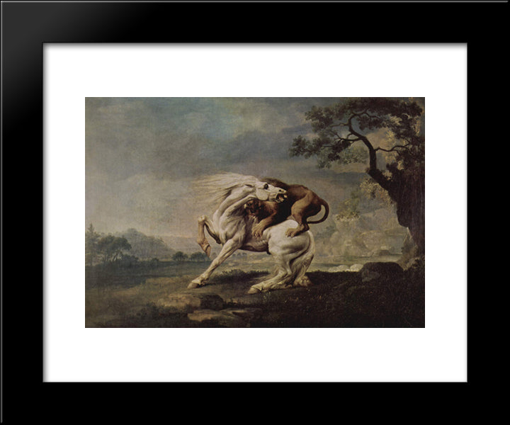 Lion Attacking A Horse 20x24 Black Modern Wood Framed Art Print Poster by Stubbs, George