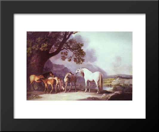 Mares And Foals In A Mountainous Landscape 20x24 Black Modern Wood Framed Art Print Poster by Stubbs, George