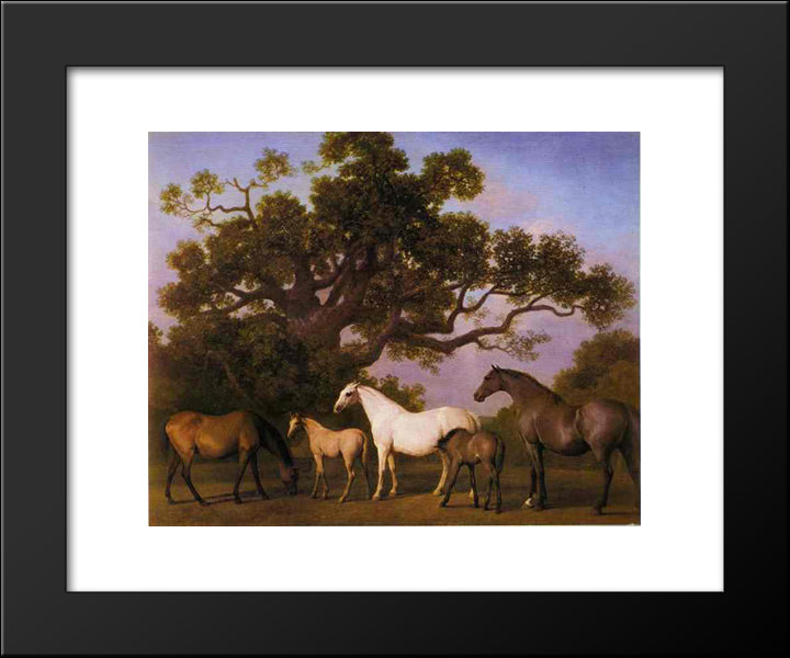 Mares And Foals Under An Oak Tree 20x24 Black Modern Wood Framed Art Print Poster by Stubbs, George