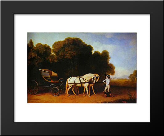 Park Phaeton With A Pair Of Cream Pontes In Charge Of A Stable Lad With A Dog 20x24 Black Modern Wood Framed Art Print Poster by Stubbs, George