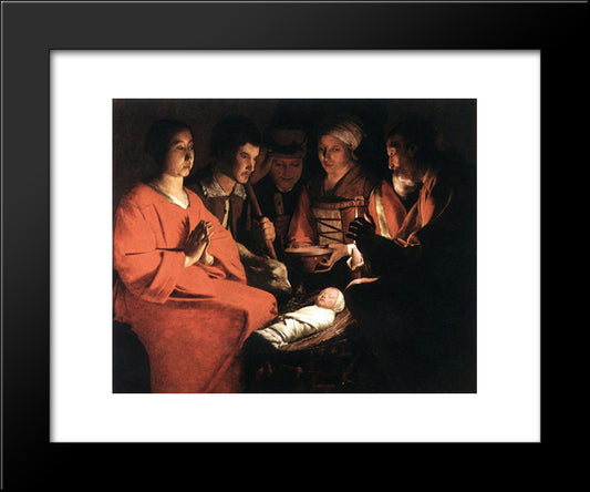 Adoration Of The Shepherds 20x24 Black Modern Wood Framed Art Print Poster by La Tour, Georges de