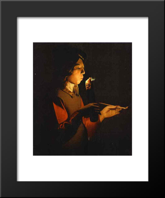 Blower With A Pipe 20x24 Black Modern Wood Framed Art Print Poster by La Tour, Georges de