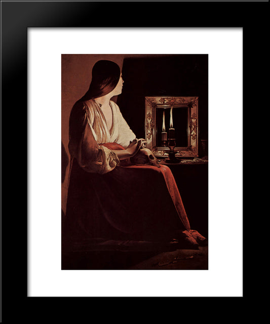 Repenting Magdalene, Also CalledÃÃ¡ Magdalene And Two Flames 20x24 Black Modern Wood Framed Art Print Poster by La Tour, Georges de