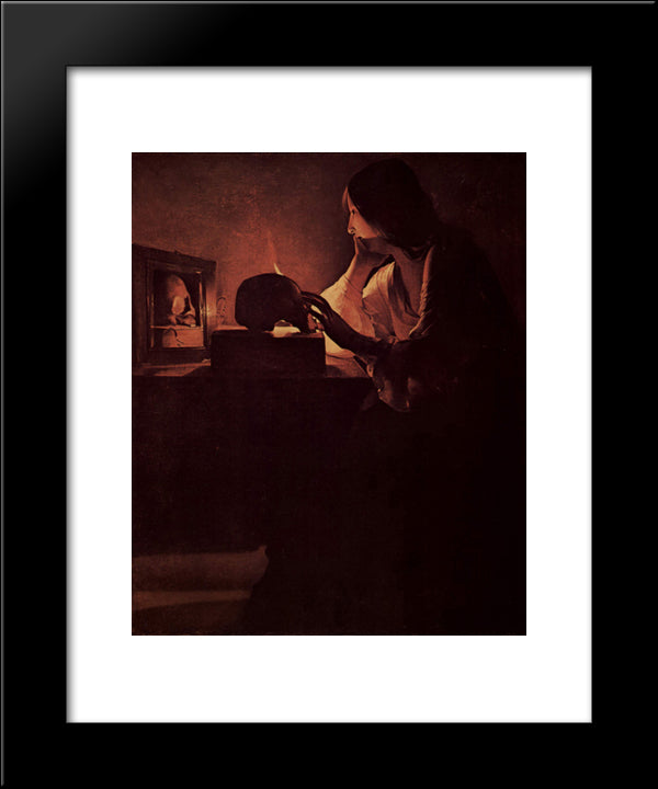 Repenting Magdalene, Also CalledÃÃ¡ Magdalene Before Mirror Or Magadalene Fabius. 20x24 Black Modern Wood Framed Art Print Poster by La Tour, Georges de