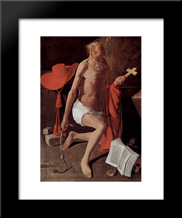 Repenting Of St. Jerome, Also Called St. Jerome With Cardinal Hat 20x24 Black Modern Wood Framed Art Print Poster by La Tour, Georges de