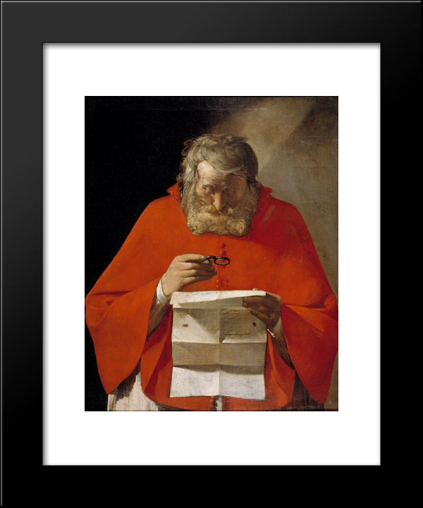 Saint Jerome Reading A Letter 20x24 Black Modern Wood Framed Art Print Poster by La Tour, Georges de