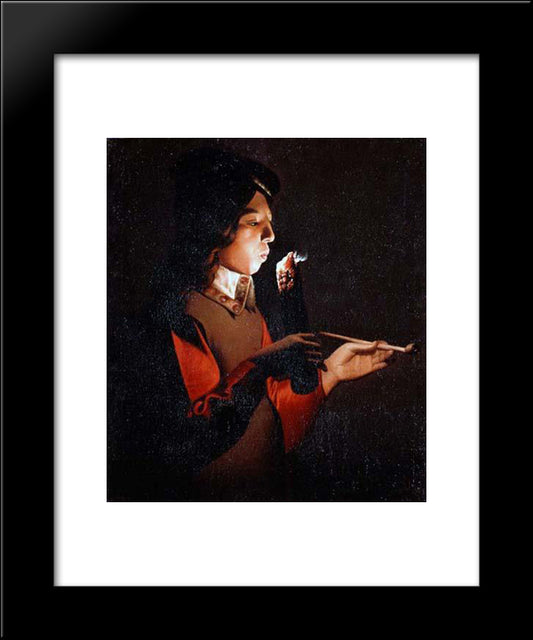 Smoker 20x24 Black Modern Wood Framed Art Print Poster by La Tour, Georges de