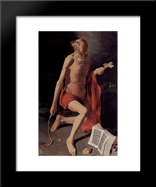 St. Jerome 20x24 Black Modern Wood Framed Art Print Poster by La Tour, Georges de