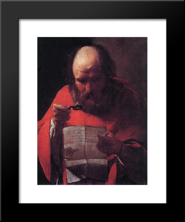 St. Jerome Reading 20x24 Black Modern Wood Framed Art Print Poster by La Tour, Georges de