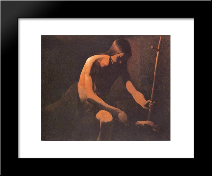 St. John The Baptist In The Desert 20x24 Black Modern Wood Framed Art Print Poster by La Tour, Georges de