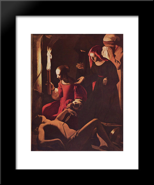 St. Sebastian Tended By St. Irene 20x24 Black Modern Wood Framed Art Print Poster by La Tour, Georges de