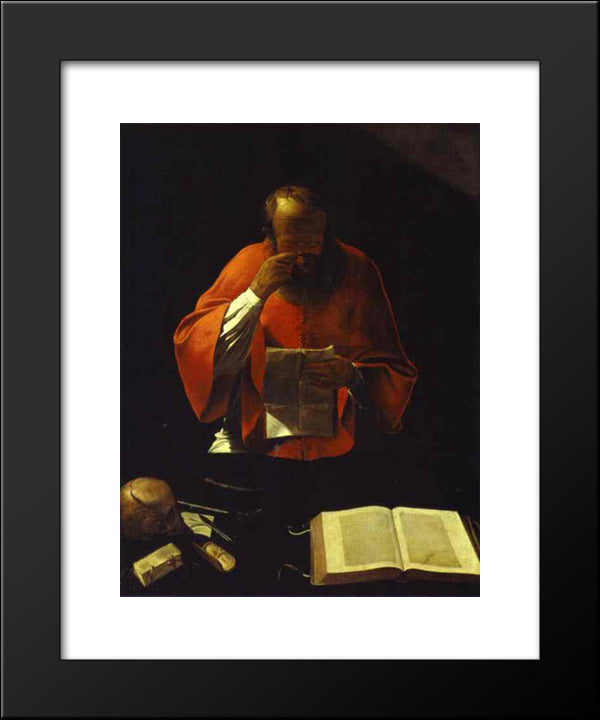 St.Jerome Reading 20x24 Black Modern Wood Framed Art Print Poster by La Tour, Georges de