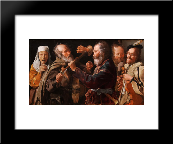 The Beggars' Brawl 20x24 Black Modern Wood Framed Art Print Poster by La Tour, Georges de